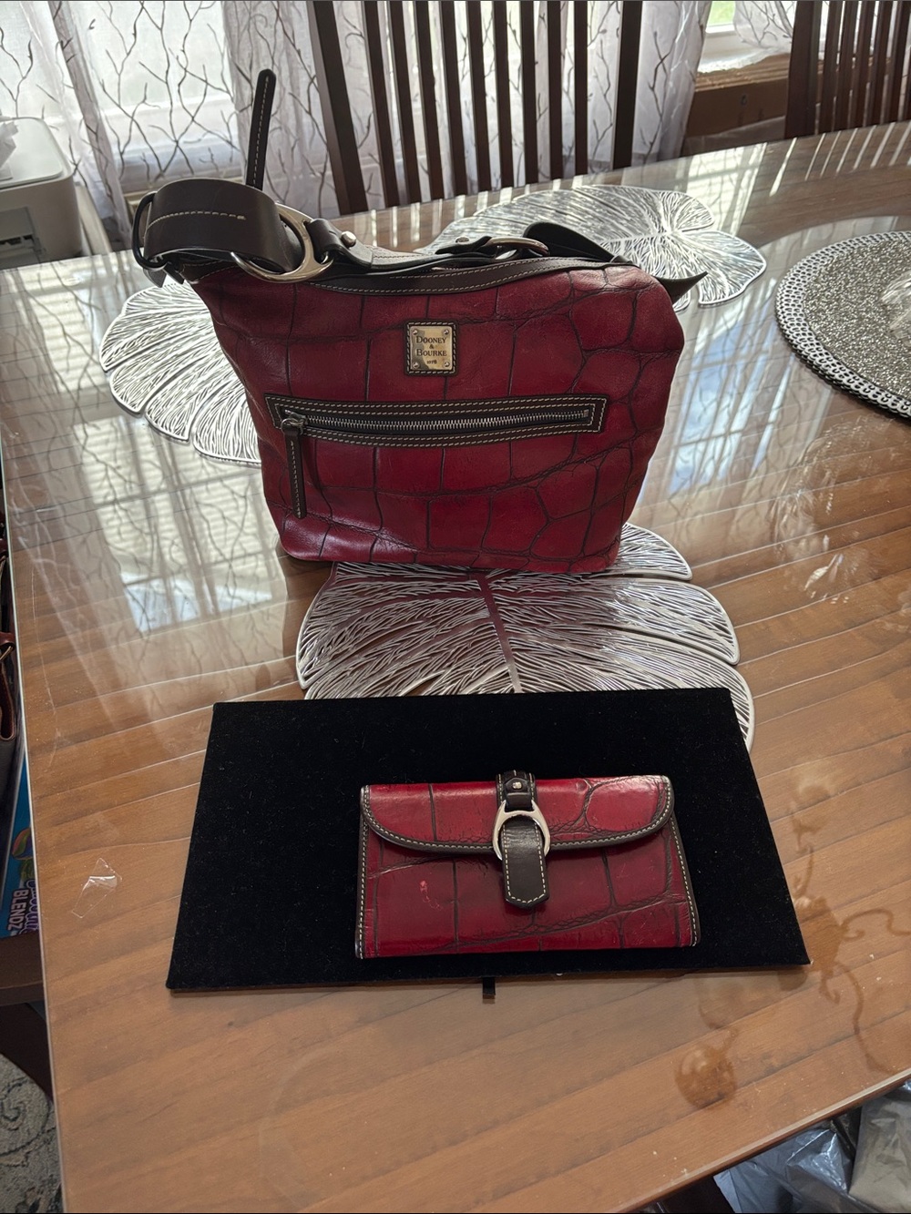 Dooney & Bourke Red Croc-Embossed Shoulder Bag with Matching Wallet